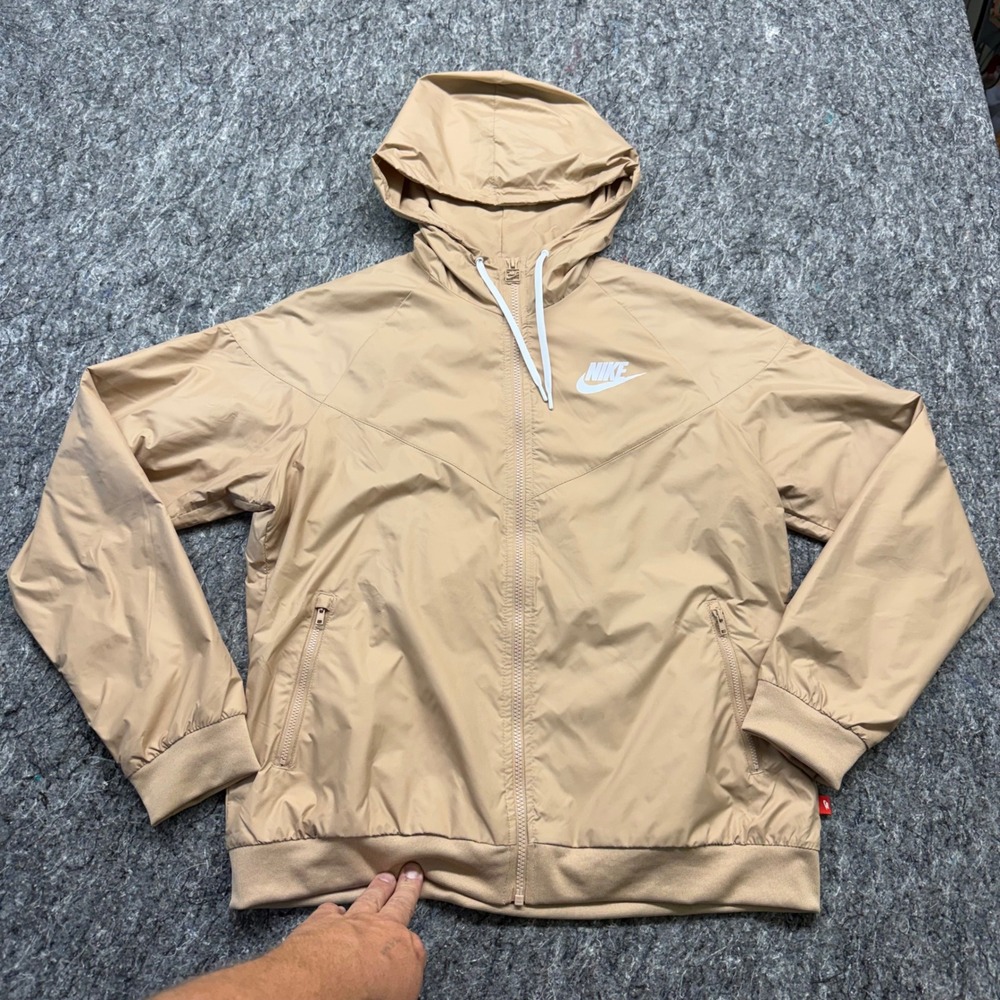 Nike Windrunner Full Zip Hooded Windbreaker Jacket Tan Khaki Large AR2191-247